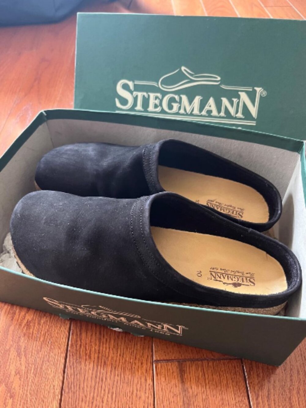 Stegmann Black Suede Clogs Cork Sole Size 10